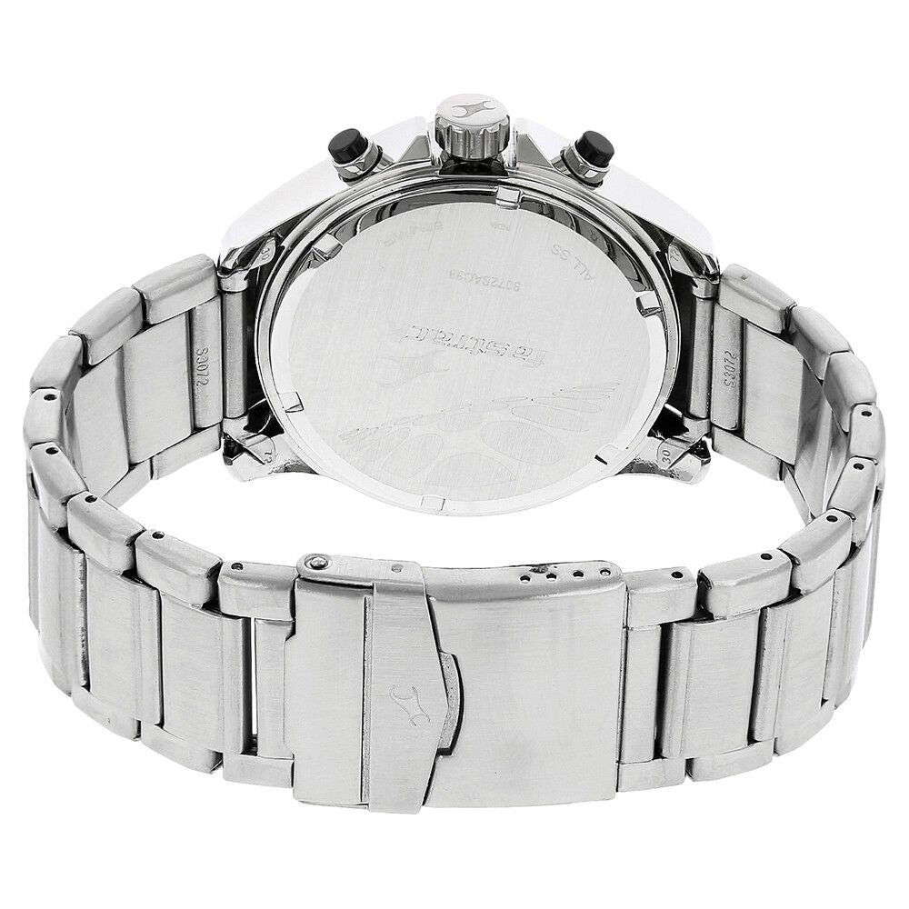 Fastrack Big Time Quartz Chronograph Black Dial Metal Strap Watch for Guys NS3072SM04