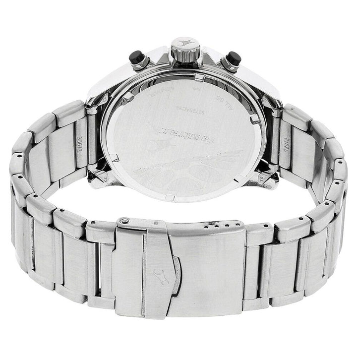 Fastrack Big Time Quartz Chronograph Black Dial Metal Strap Watch for Guys NS3072SM04