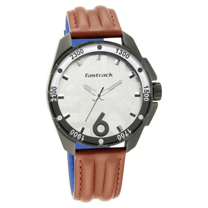 Fastrack Hitlist Quartz Analog White Dial Leather Strap Watch for Guys NS3084NL04