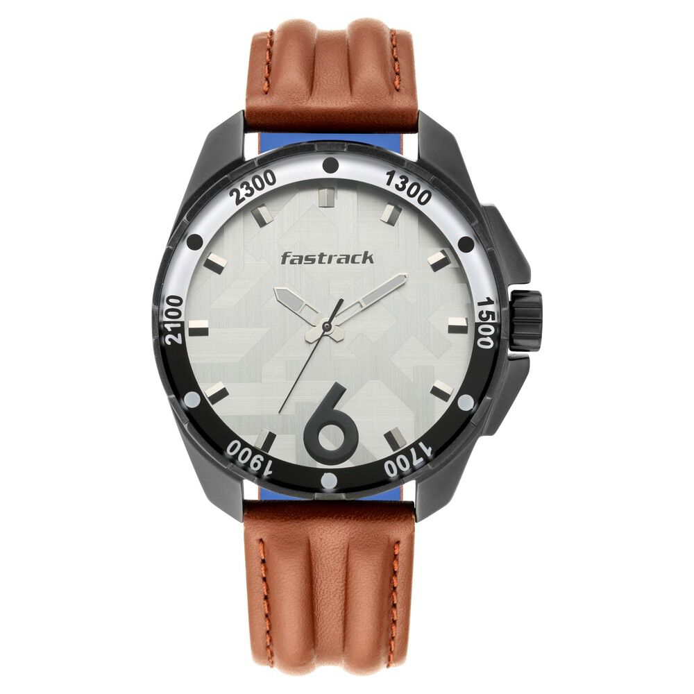 Fastrack Hitlist Quartz Analog White Dial Leather Strap Watch for Guys NS3084NL04