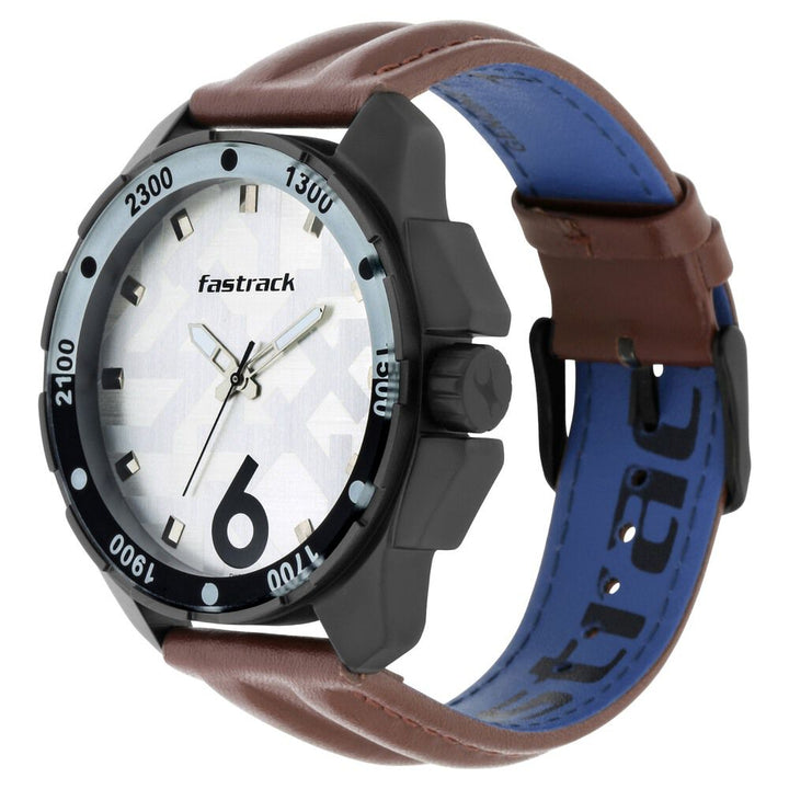 Fastrack Hitlist Quartz Analog White Dial Leather Strap Watch for Guys NS3084NL04