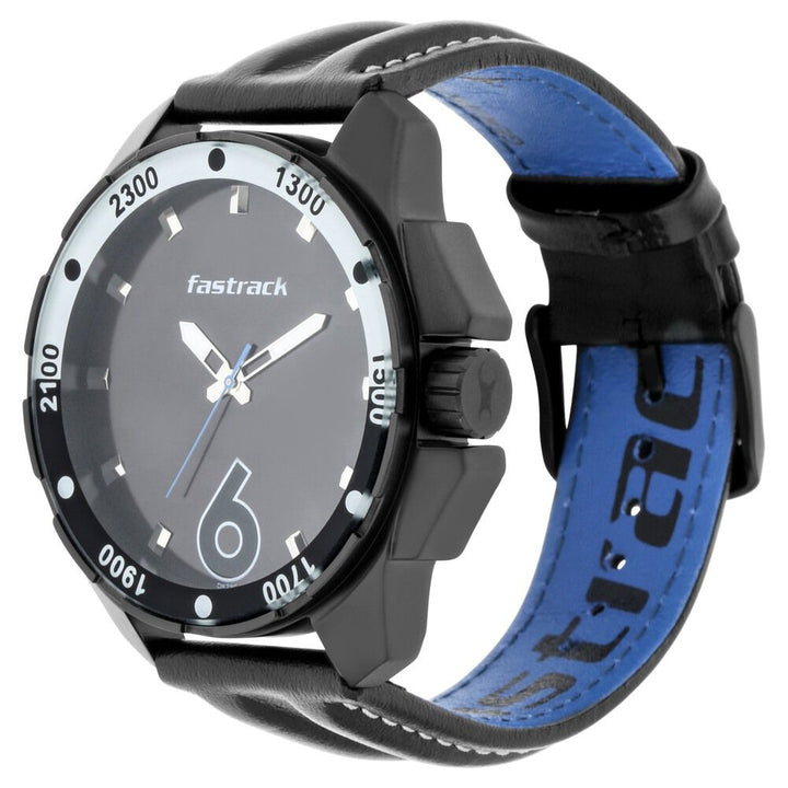 Fastrack Hitlist Quartz Analog Black Dial Leather Strap Watch for Guys NS3084NL05