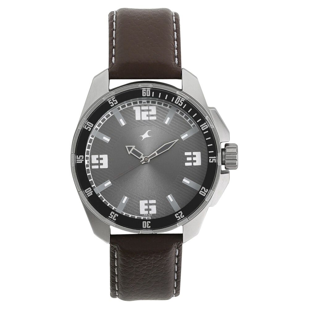 Fastrack Quartz Analog Grey Dial Leather Strap Watch for Guys NR3084SL02