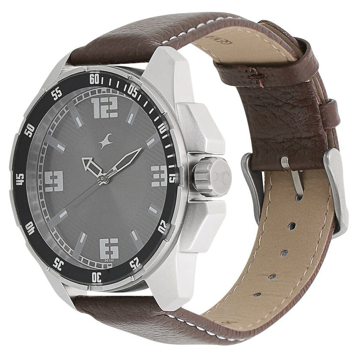 Fastrack Quartz Analog Grey Dial Leather Strap Watch for Guys NR3084SL02