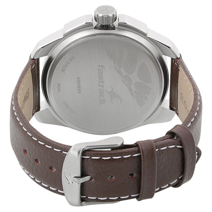 Fastrack Quartz Analog Grey Dial Leather Strap Watch for Guys NR3084SL02