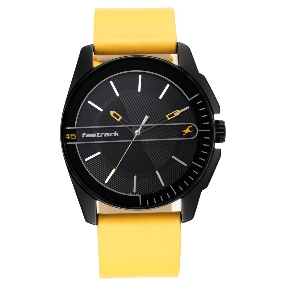 Fastrack Wear Your Look Quartz Analog Black Dial Leather Strap Watch for Guys NS3089NL01