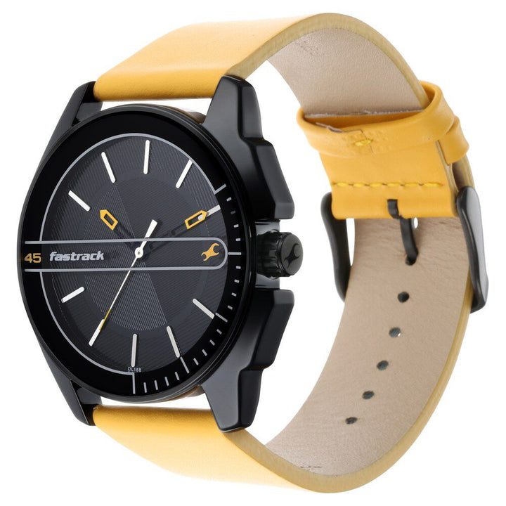 Fastrack Wear Your Look Quartz Analog Black Dial Leather Strap Watch for Guys NS3089NL01
