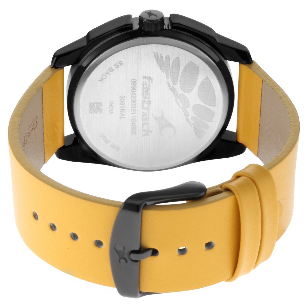 Fastrack Wear Your Look Quartz Analog Black Dial Leather Strap Watch for Guys NS3089NL01