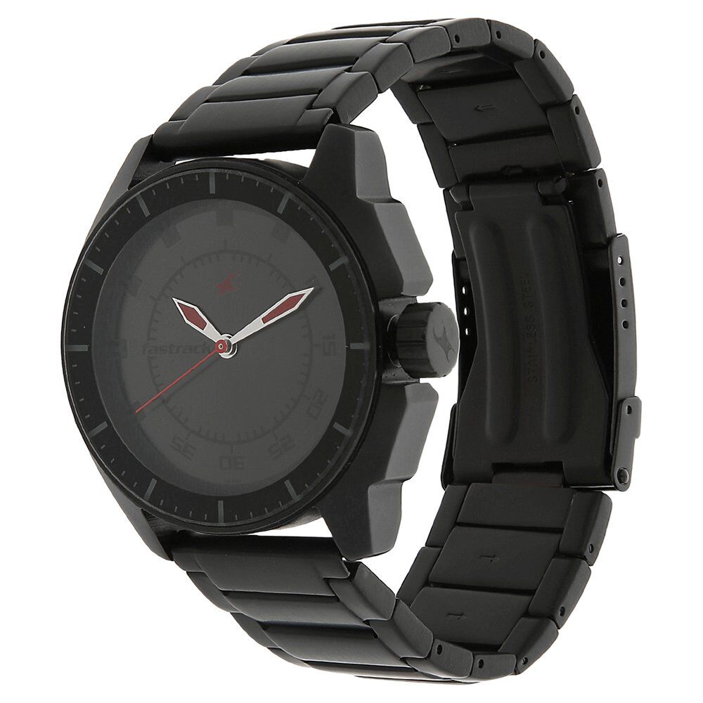 Fastrack Quartz Analog Black Dial Stainless Steel Strap Watch for Guys NS3089NM01