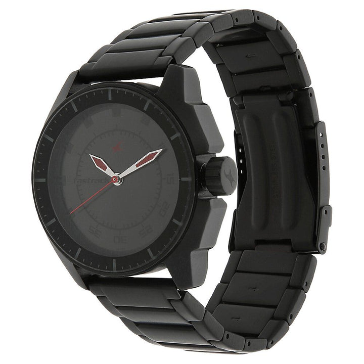 Fastrack Quartz Analog Black Dial Stainless Steel Strap Watch for Guys NS3089NM01