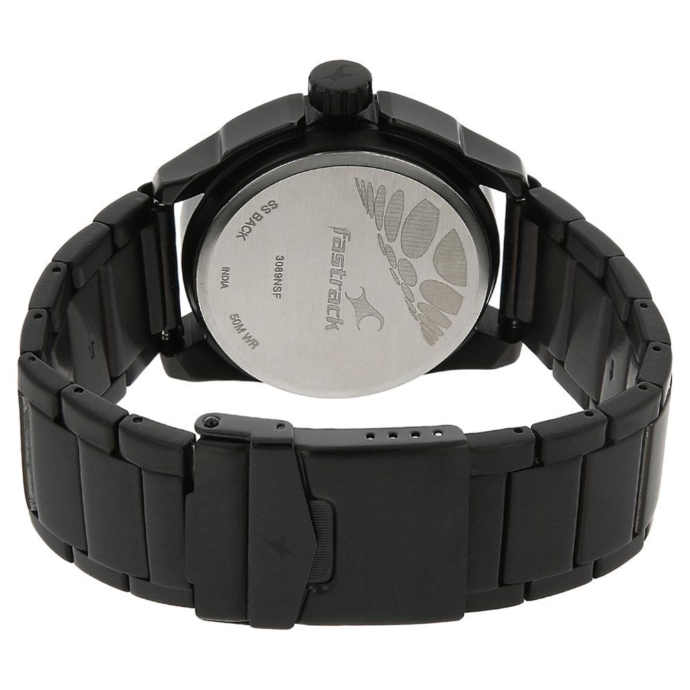 Fastrack Quartz Analog Black Dial Stainless Steel Strap Watch for Guys NS3089NM01