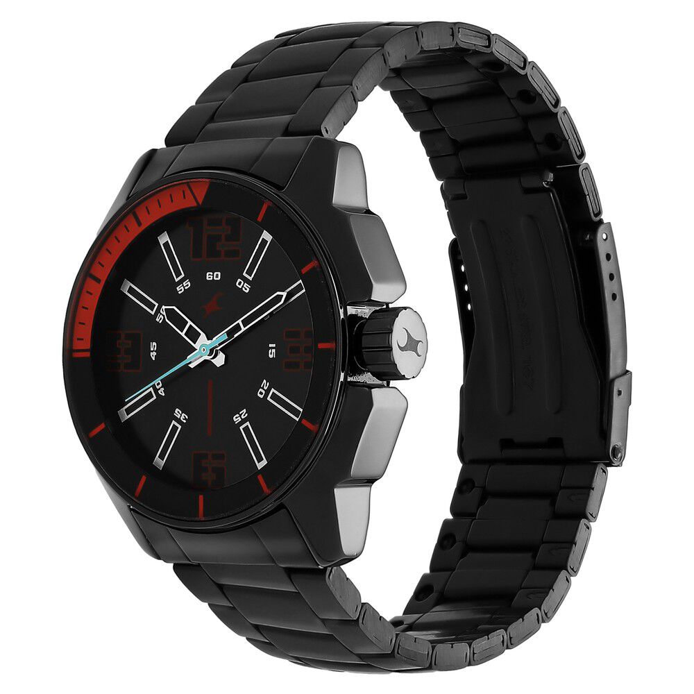 Fastrack Hitlist Quartz Analog Black Dial Stainless Steel Strap Watch for Guys NS3089NM02