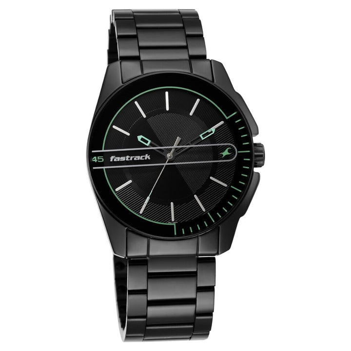 Fastrack Wear Your Look Quartz Analog Black Dial Metal Strap Watch for Guys NS3089NM03