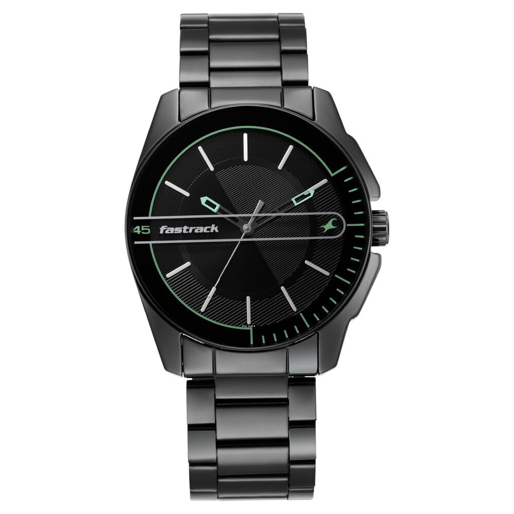 Fastrack Wear Your Look Quartz Analog Black Dial Metal Strap Watch for Guys NS3089NM03