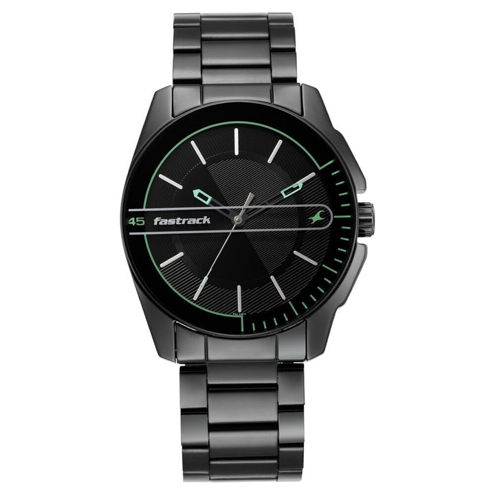 Fastrack Wear Your Look Quartz Analog Black Dial Metal Strap Watch for Guys NS3089NM03