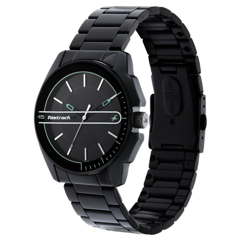 Fastrack Wear Your Look Quartz Analog Black Dial Metal Strap Watch for Guys NS3089NM03