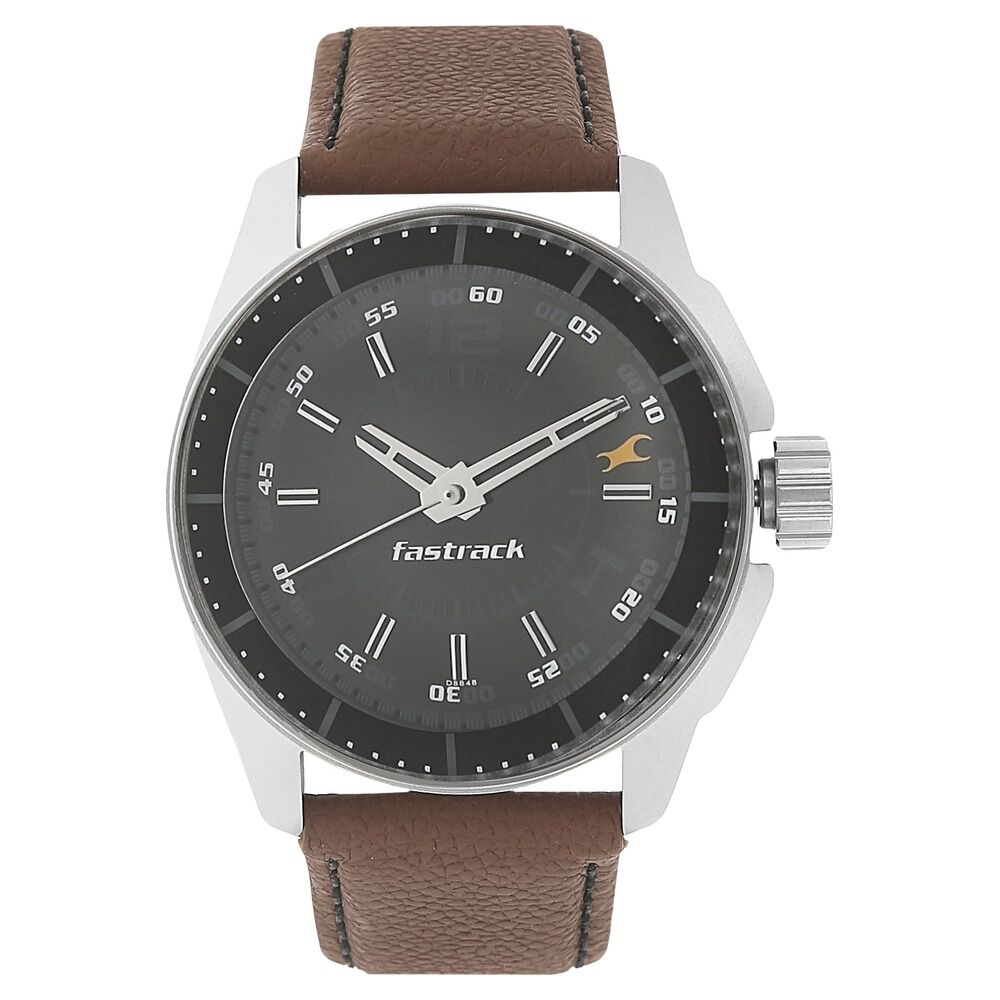 Fastrack Quartz Analog Black Dial Leather Strap Watch for Guys NS3089SL05