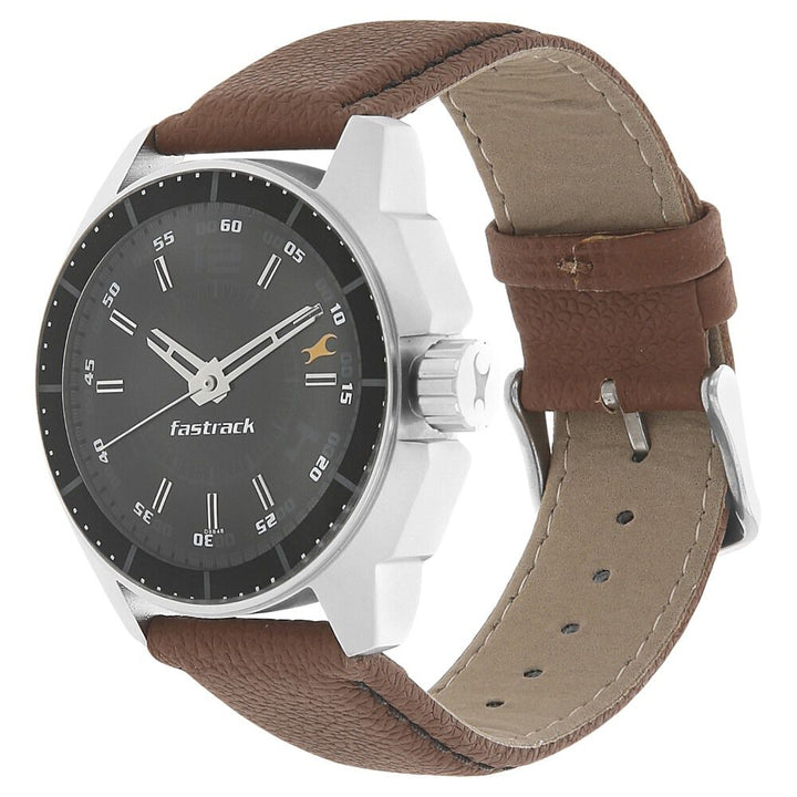 Fastrack Quartz Analog Black Dial Leather Strap Watch for Guys NS3089SL05