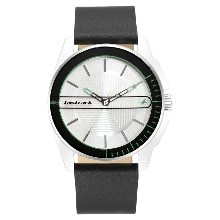 Fastrack Wear Your Look Quartz Analog Silver Dial Leather Strap Watch for Guys NS3089SL15