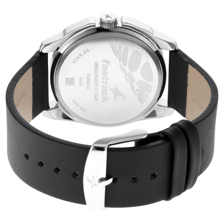 Fastrack Wear Your Look Quartz Analog Silver Dial Leather Strap Watch for Guys NS3089SL15