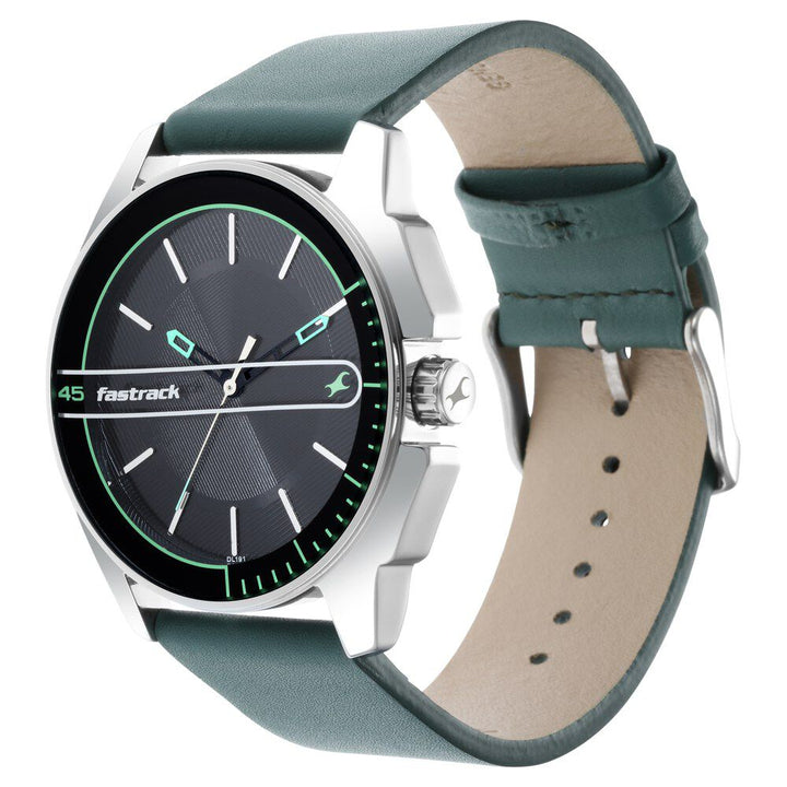 Fastrack Wear Your Look Quartz Analog Black Dial Leather Strap Watch for Guys NS3089SL16