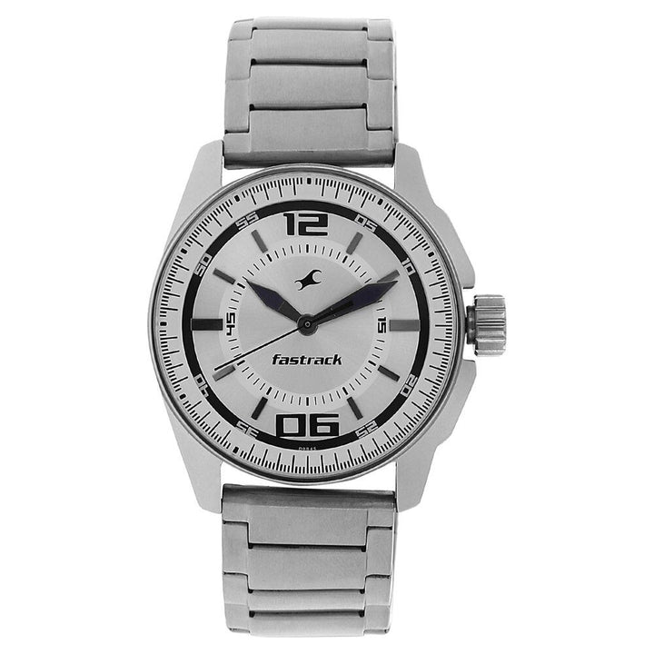 Fastrack Quartz Analog Silver Dial Metal Strap Watch for Guys NR3089SM01