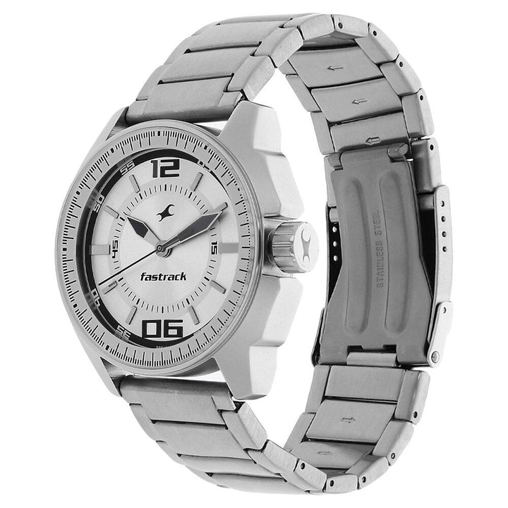 Fastrack Quartz Analog Silver Dial Metal Strap Watch for Guys NR3089SM01