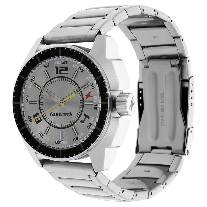 Fastrack Quartz Analog Silver Dial Stainless Steel Strap Watch for Guys NP3089SM02