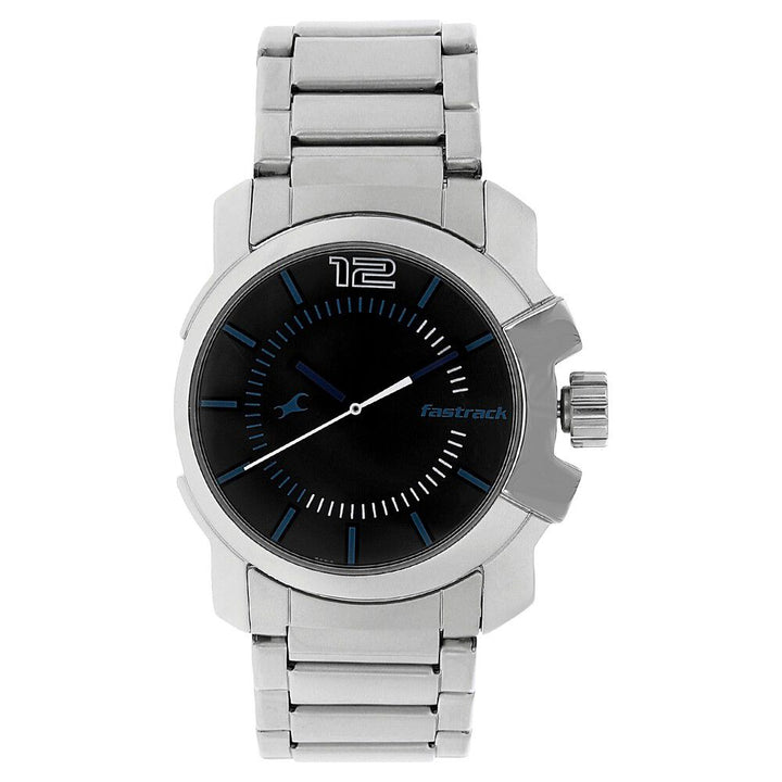 Fastrack Quartz Analog Black Dial Stainless Steel Strap Watch for Guys NR3097SM01
