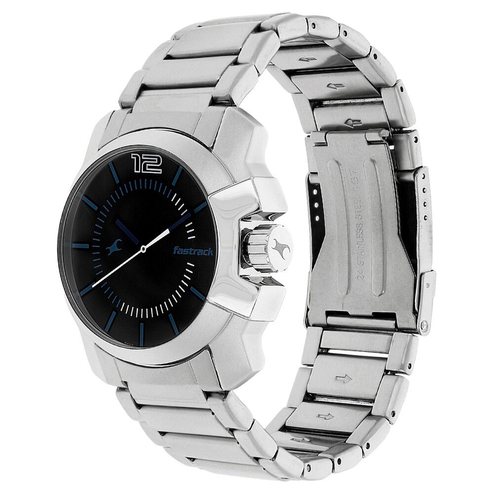 Fastrack Quartz Analog Black Dial Stainless Steel Strap Watch for Guys NR3097SM01