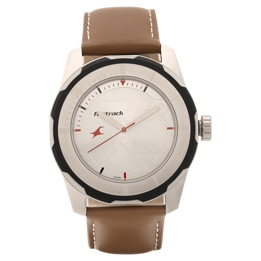 Fastrack Quartz Analog Silver Dial Leather Strap Watch for Guys NS3099SL01