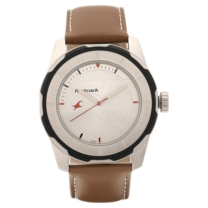 Fastrack Quartz Analog Silver Dial Leather Strap Watch for Guys NS3099SL01