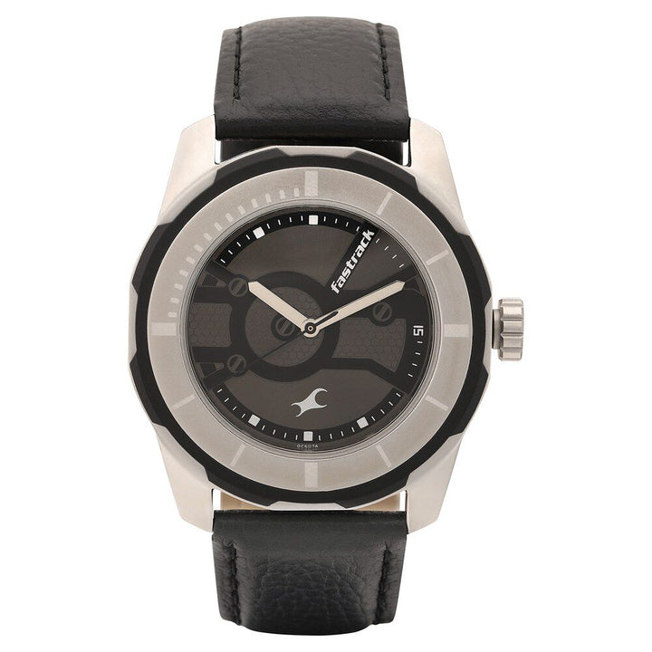 Fastrack Quartz Analog Black Dial Leather Strap Watch for Guys NS3099SL02