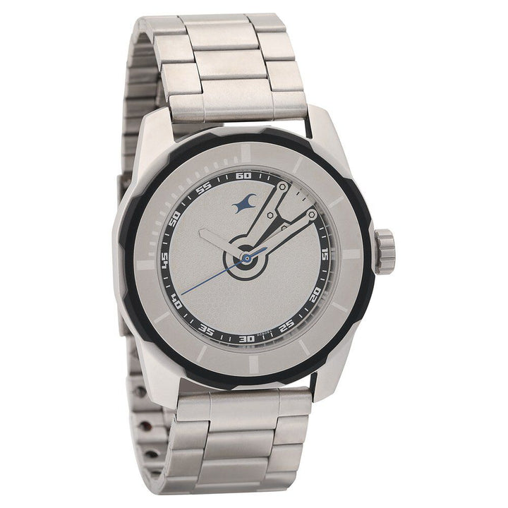 Fastrack Quartz Analog Silver Dial Stainless Steel Strap Watch for Guys NP3099SM01