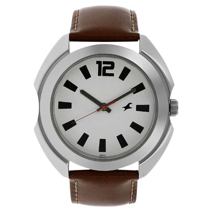 Fastrack Quartz Analog White Dial Leather Strap Watch for Guys NR3117SL01