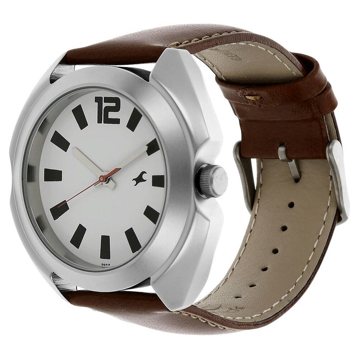 Fastrack Quartz Analog White Dial Leather Strap Watch for Guys NR3117SL01