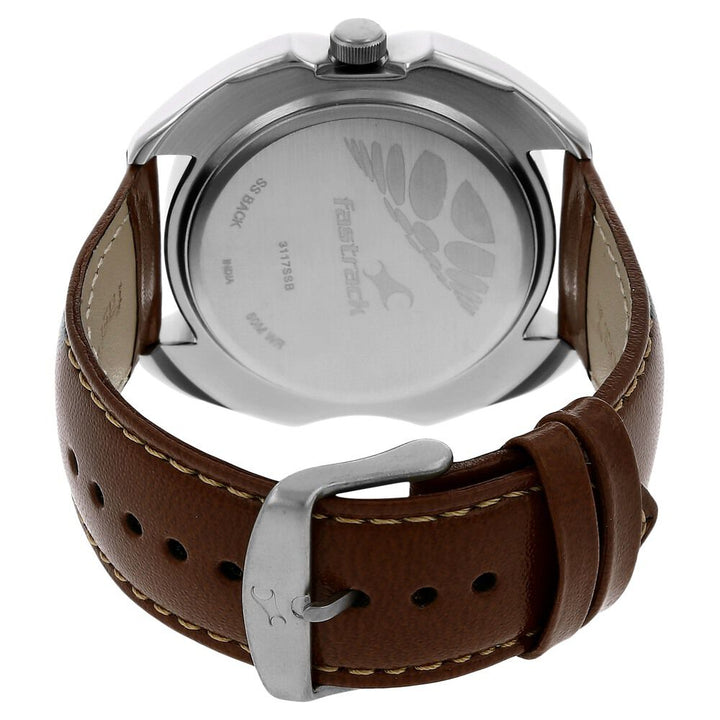 Fastrack Quartz Analog White Dial Leather Strap Watch for Guys NR3117SL01