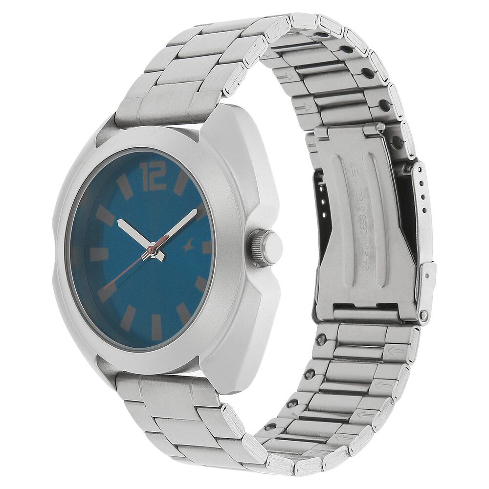 Fastrack Quartz Analog Blue Dial Stainless Steel Strap Watch for Guys NP3117SM02