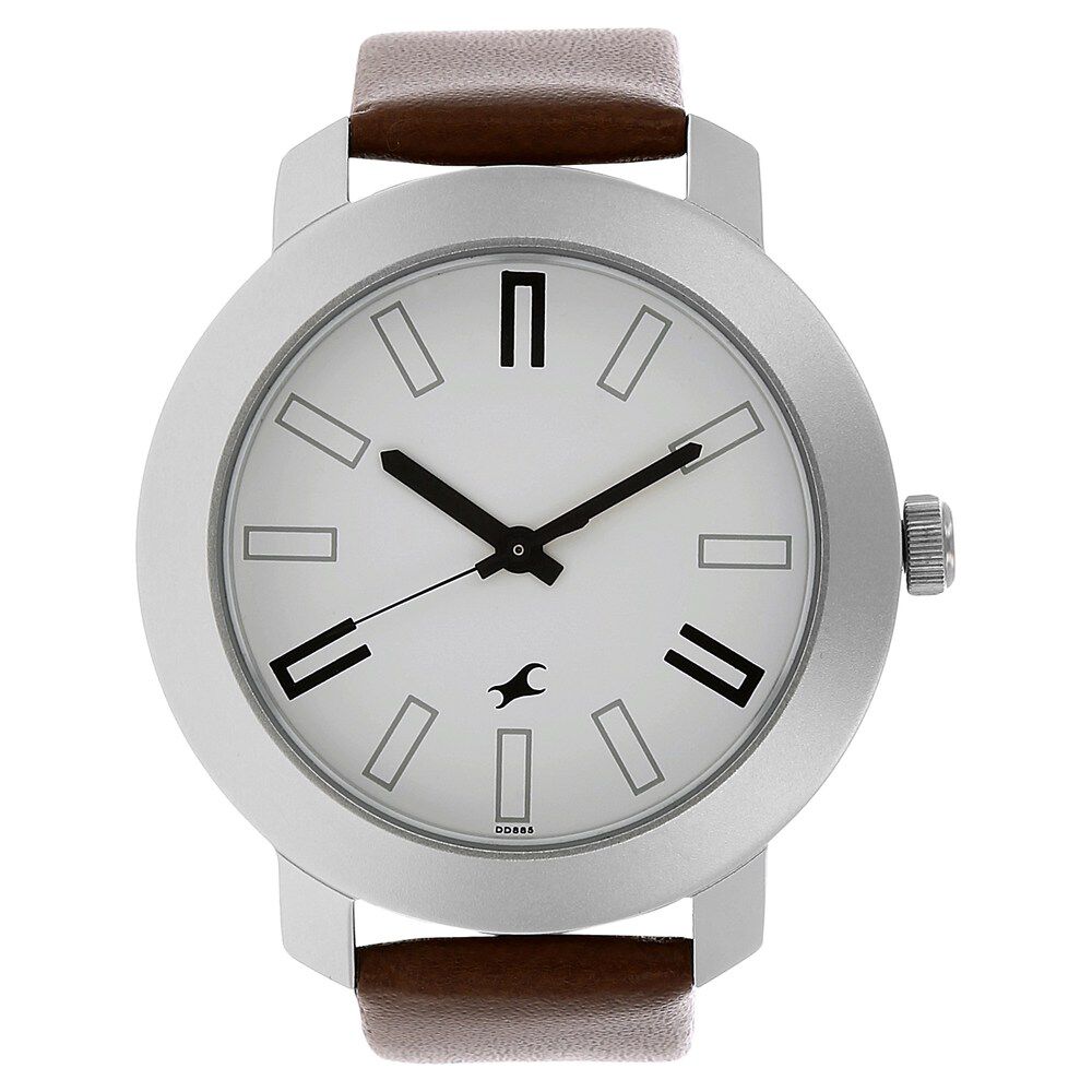 Fastrack Quartz Analog White Dial Leather Strap Watch for Guys NS3120SL01