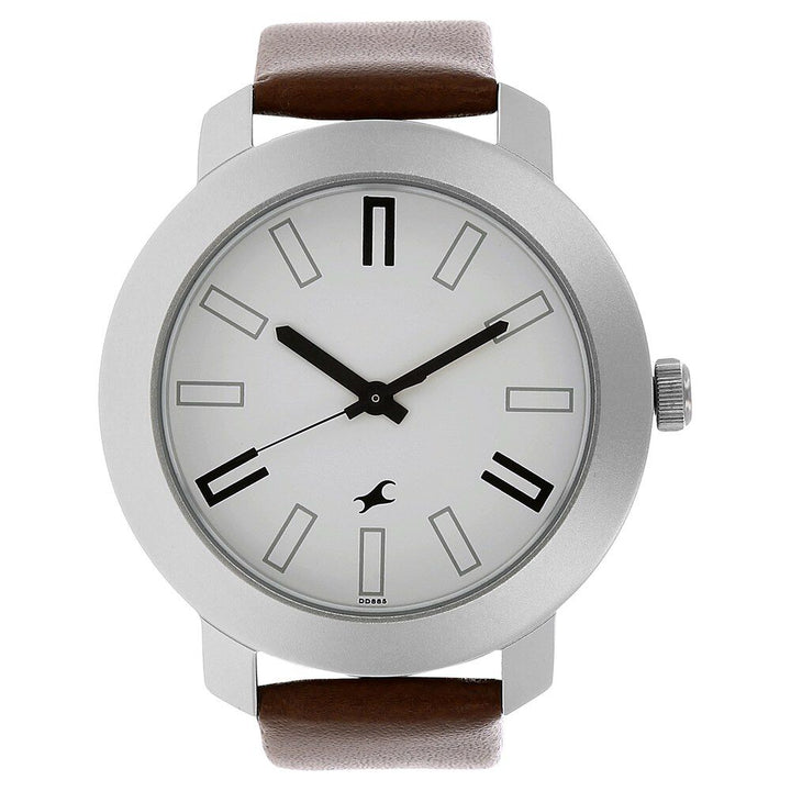 Fastrack Quartz Analog White Dial Leather Strap Watch for Guys NS3120SL01