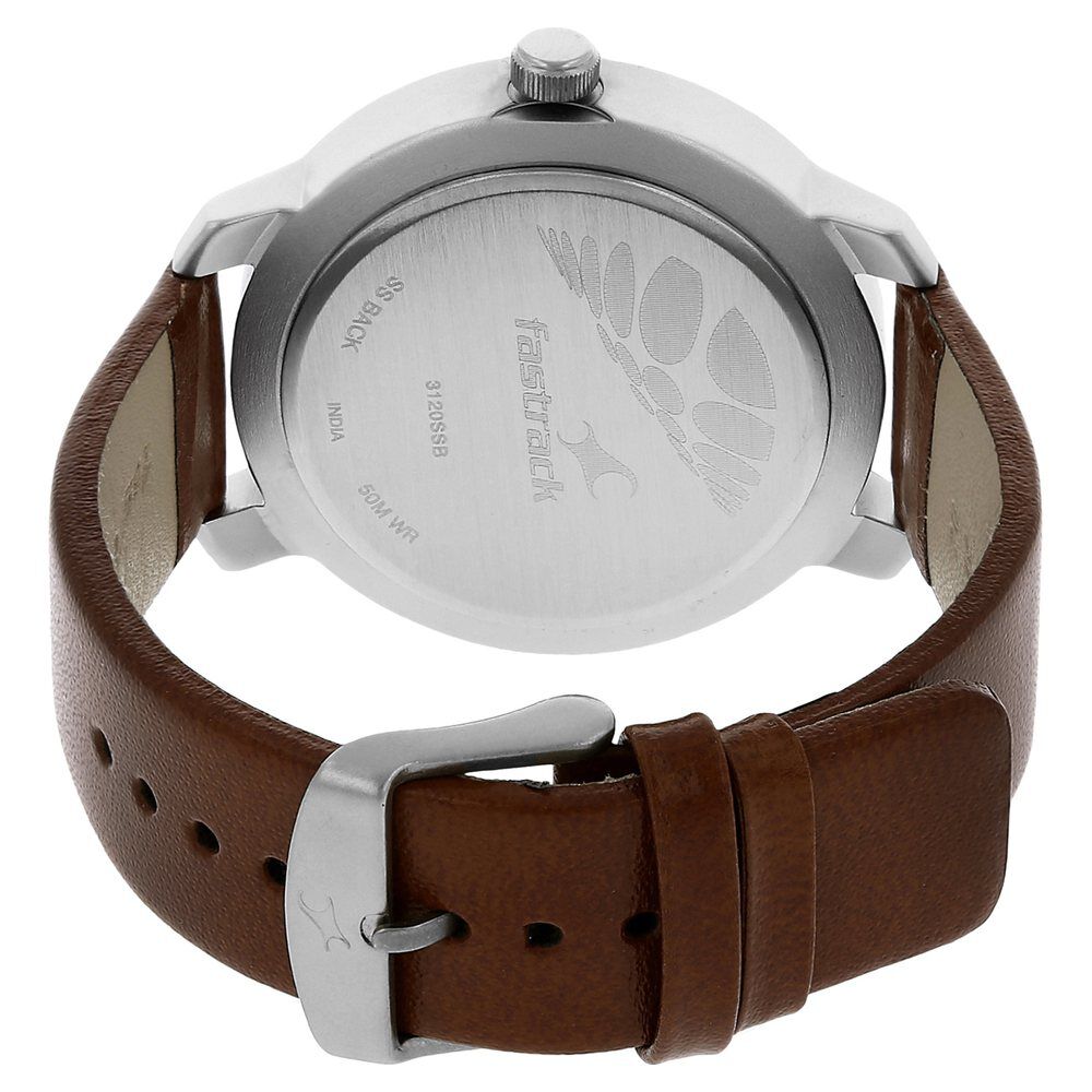 Fastrack Quartz Analog White Dial Leather Strap Watch for Guys NS3120SL01