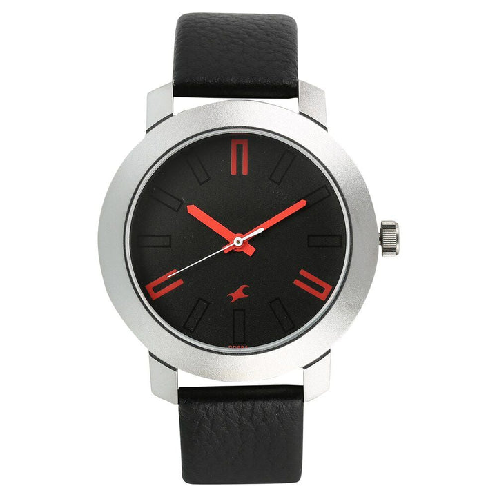 Fastrack Quartz Analog Black Dial Leather Strap Watch for Guys NS3120SL02