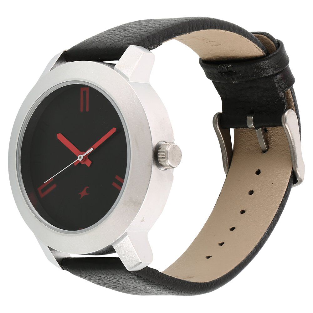 Fastrack Quartz Analog Black Dial Leather Strap Watch for Guys NS3120SL02