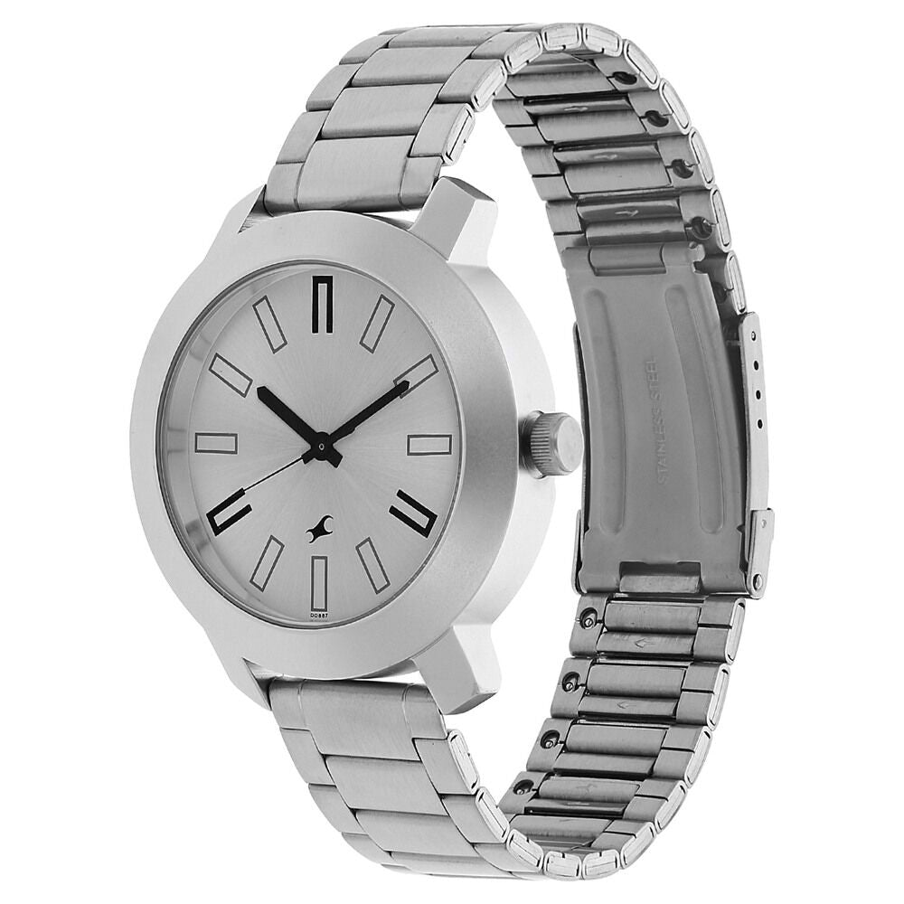 Fastrack Quartz Analog Silver Dial Stainless Steel Strap Watch for Guys NS3120SM01