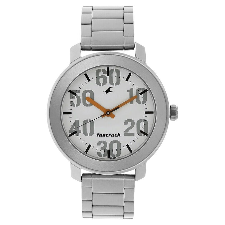 Fastrack Quartz Analog White Dial Stainless Steel Strap Watch for Guys NR3121SM01
