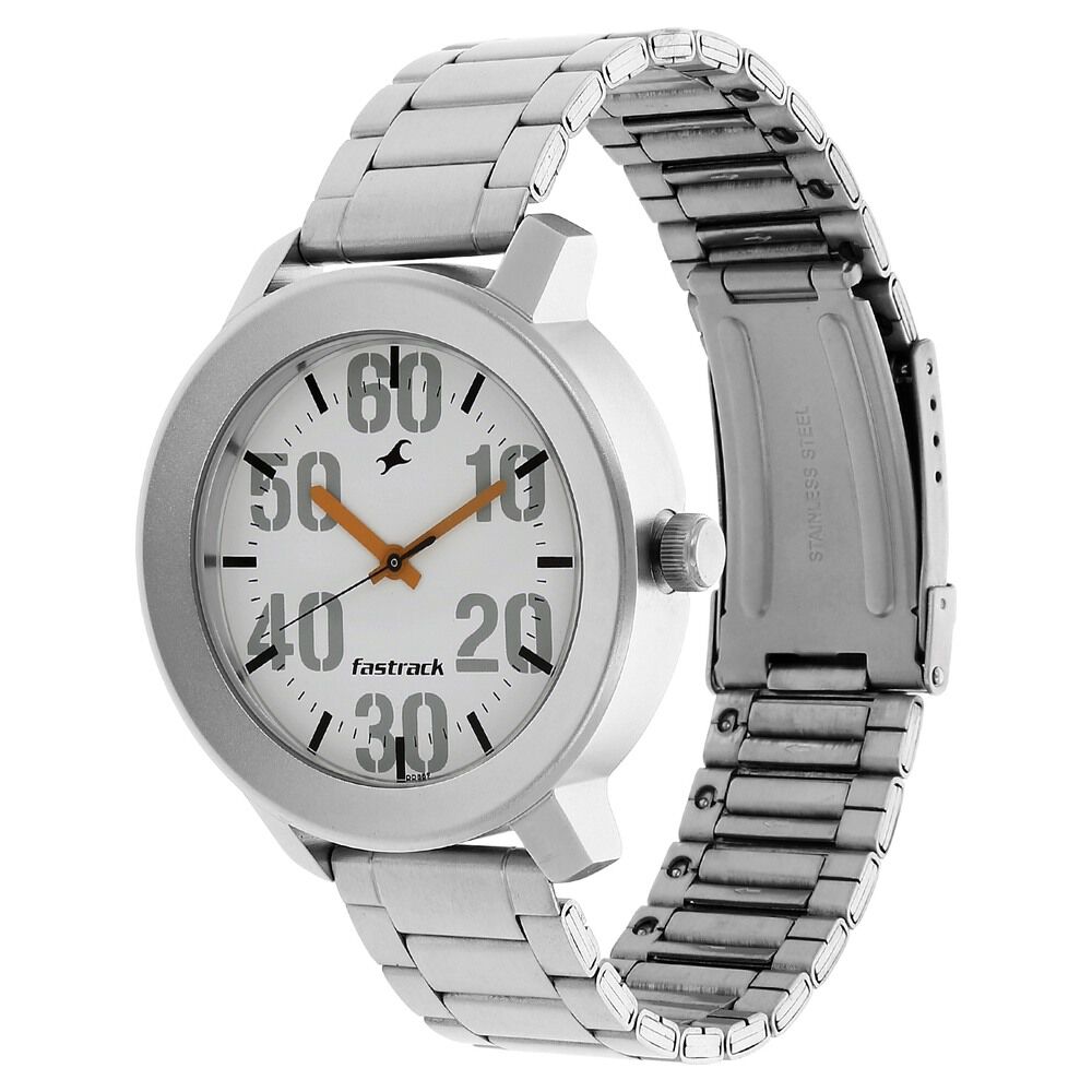 Fastrack Quartz Analog White Dial Stainless Steel Strap Watch for Guys NR3121SM01