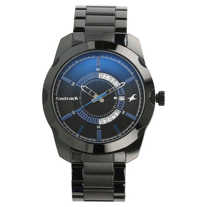 Fastrack All Nighters Quartz Analog with Date Black Dial Metal Strap Watch for Guys NR3123NM01