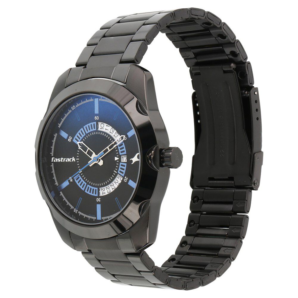Fastrack All Nighters Quartz Analog with Date Black Dial Metal Strap Watch for Guys NR3123NM01