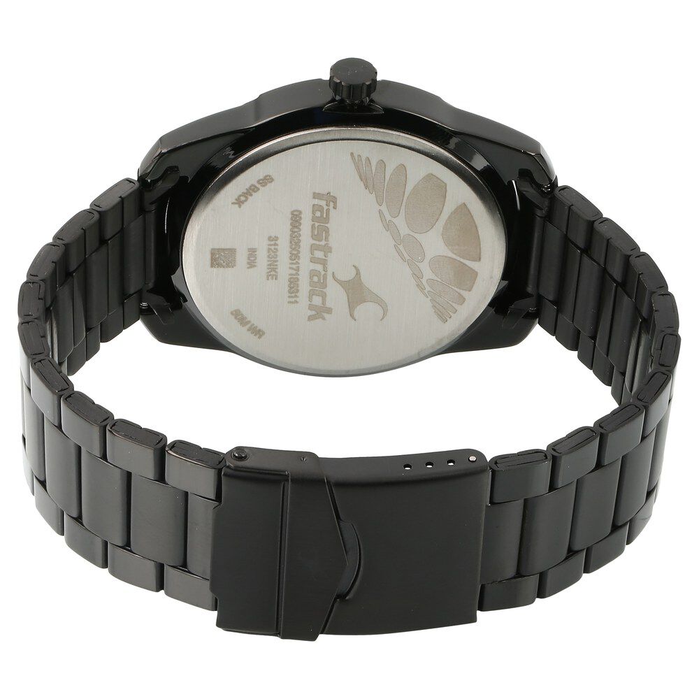 Fastrack All Nighters Quartz Analog with Date Black Dial Metal Strap Watch for Guys NR3123NM01