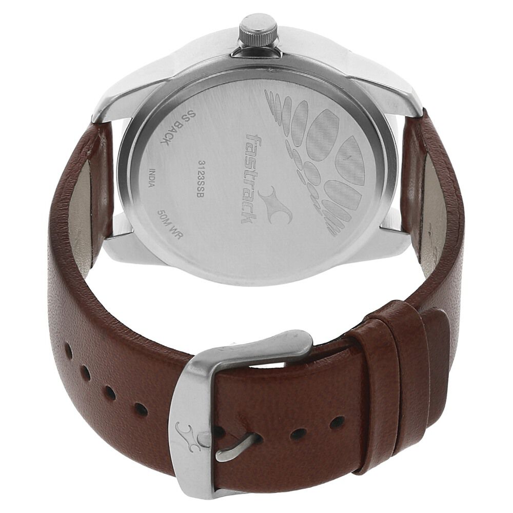 Fastrack Quartz Analog Silver Dial Leather Strap Watch for Guys NS3123SL02